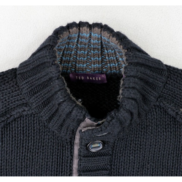 Ted Baker Cardigan Sweater Mens Size 6 Black Heavyweight Grandpa Dad Wool Blend - Picture 3 of 11